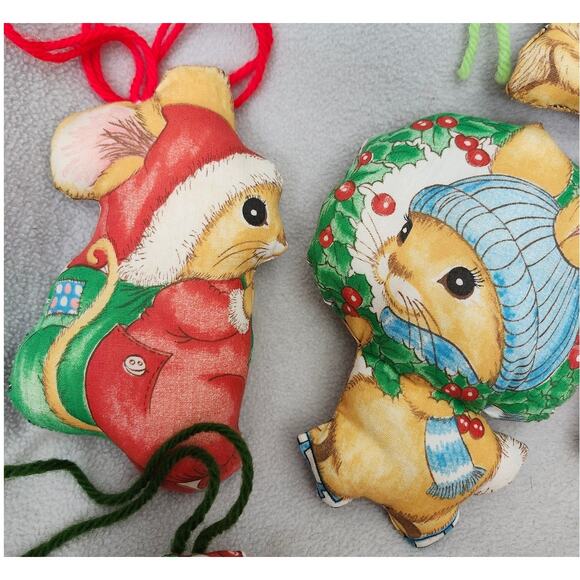 Lot 8 Vintage Fabric Stuffy Ornaments Mouse Mice Candy Cane - Picture 2 of 6
